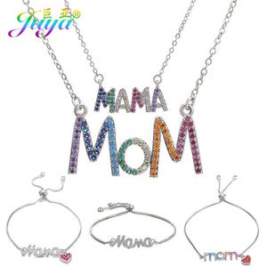 Hänge halsband Juya Micro Pave Zircon Love Heart Mama Mom Letters Pendant Necklace For Women Trendy Birthday Mother's Day Gift Jewelry Supplies Z0324