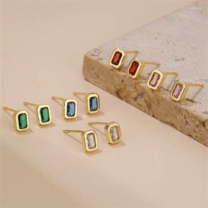Hoop Earrings 2023 Simple Stud With Square CZ For Girls Daily Wear Ear Accessories Teens Low-key Women's Statement Jewelry