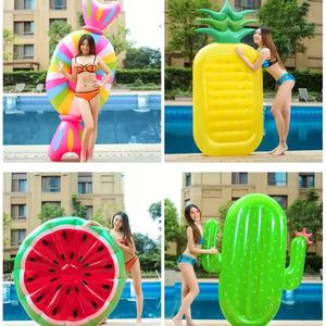 Uppblåsbar simningsring Giant Rainbow Pizza Banana Pool Lounge Vuxen Pool Float Mattres Life Buoy Raft Swimming Water Pool Toys U0324