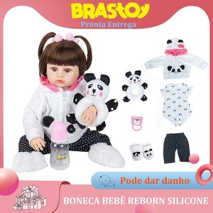 Dockor 48 cm Baby Doll Reborn 100 Silicone Panda Brown Bath skickat från Brasilien L230323