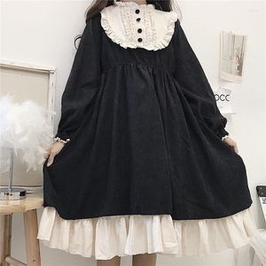 Casual Dresses Japanese Style Lolita Dress Girl 2023 Autumn Spring Cute Women's High Waist Contrast-Color Ruffled Sweet Kawaii Clothing