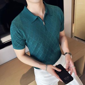 Polos masculinos 2023 estilo coreano de verão masculino camisas de malha casual/masculino de moda slim fit moda design hollow out camisas s-3xl