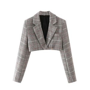 Two Piece Dress Crop blazer and skirt sets elegant jacket notched long sleeve houndstooth suits 2 pieces set women office wear 230324