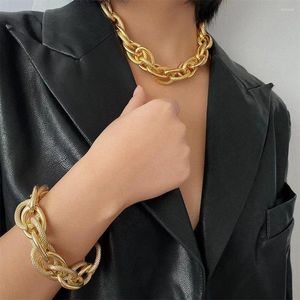 Chains Punk Lock Choker Necklace Pendant Women Collar Statement Brand Gold Color Chunky Thick Chain Steampunk Men Bracelets