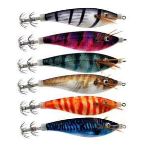 Yemler 6pcs Tasarım karides yem kalamar jig 10cm 12g yapay ahşap karidesler balık tutma kalamar kanca mürekkep balığı cazibesi ahtapot yemi 230324