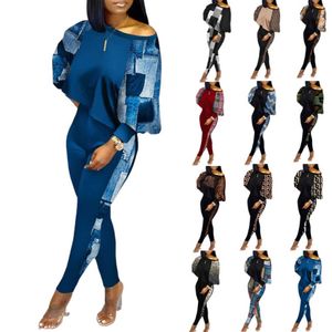 women tracksuits sport suits 2023 spring new women's long-sleeved round neck off-shoulder fashion casual suit S-3XL