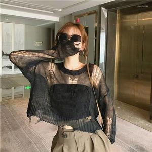 Women's Sweaters Woman Thin Hollow Out Gothic Clothing Pullover Women Hole Broken Tops Ladies Goth Pull Knit Women's Neck Sweater 2023