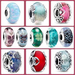 2023 Neue 925 Sterling Silber Murano Farbige Glasperlen Feder Charm Fit Pandora Armband Mädchen Edlen Schmuck Geschenke