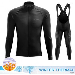 Racing Sets Black 2023 HUUB Man Winter Fleece Cycling Jersey Set MTB Bike Suit Mountian Bicycle Clothing
