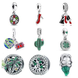 925 Silberperlen Charms für Pandora Charm-Armbänder Designer für Frauen Blütenblattbaum rot High Heels Sicherheitskette Perlenstickerei