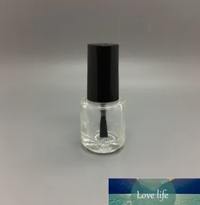 Garrafa clássica de 5 ml de forma redonda de forma de vidro transparente e de vidro transparente para arte de unhas com tampa preta de escova