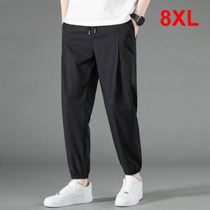 Erkek pantolon yaz serin erkekler 8xl artı szie eşofmanları moda gündelik streç erkek büyük boy 7xl pantolonlar siyah gri 230324