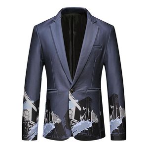 メンズスーツブレザー2023スリムフィットのためのユニークなプリントビジネスソーシャルカジュアルスーツジャケットファッションウェディンググルームドレスコート男性服