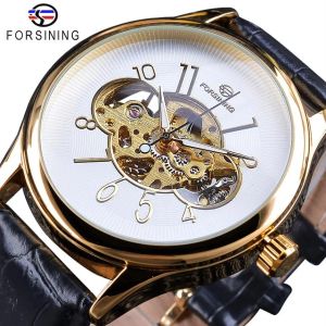 Forsining Skeleton Weiß Goldene Display Leucht männer Durchbrochene Uhren Top Marke Mechanische Armbanduhr Transparent Ca241z