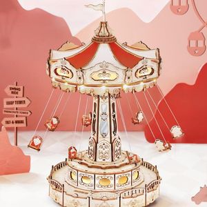 Julekorationer Diy Music Box barn vuxna gåva lätt montering Ruoka Dreamland Flying Chair Amusement Park Carousel With Music and Light 3D Wood DIY Puzzle