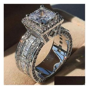 Jóias Choucong Luxo exclusivo 925 Sterling Sier Gold Fill Princess Cut Whie Topaz CZ Diamond Party Eternity Women Band Ring Dhyrz