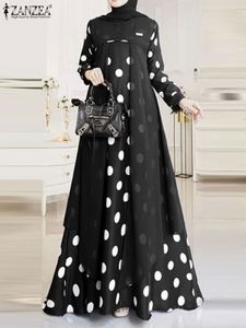 Ethnic Clothing ZANZEA Full Sleeve O-Neck Printed Sundress Women Polka Dots Muslim DressBohemian Casual Loose Elegant Robe Turkey Abaya Vestido 230325