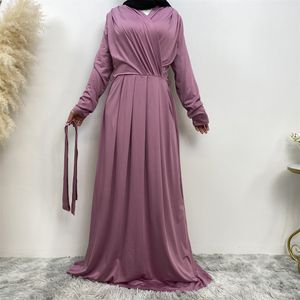 Ethnic Clothing Middle East Fashion Simple Women's Solid Color Muslim Dres Abaya Elegant Dubai Turkey Arabic Saudi Chiffon Dress 230324