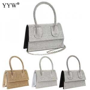 Kvällspåsar PU Inlagd silverguldhandväska Fashion Messenger för Lady Wedding eller Party Cluthch Woman Purse 230325