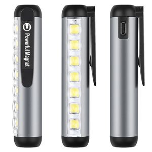 Mini LED Pocket ficklampa xpe cob lamppärlor ultraljus fackla med klippmagnet arbete lätt vattentät USB -laddningsbar ficklampa