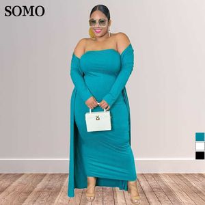 Plus Size Dresses Somo Winter Women Clothing Fashion Outfits Strapless Dress and Cardigan Coat Two Piece Sets Wholesale Dropshipping 230307