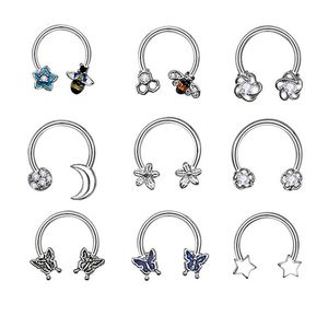 Anelli da naso Borchie 1pc Farfalla Piercing Cerchio Setto Anello in acciaio Elica Orecchio Cartilagine Orecchino Circolare Ferro di cavallo Gioielli per il corpo 10mm 16G 230325