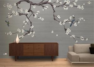 Wallpapers Customized Large Mural Wallpaper Wall Covering Hand-painted Flowers And Birds TV Bedroom Background Plum