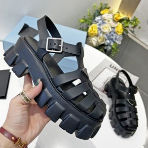 2023 Nappa Sandália Nastro Técnico Monolith Designer Slides Sandale para Mulheres Senhoras Verão Moda Luxo Plataforma Sliders Preto Branco Sapatos