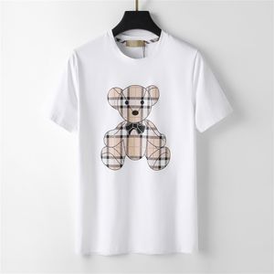 Stilista di moda T-shirt da uomo in bianco e nero Beige Orso cuciture a righe a quadri marchio casual 100% cotone antirughe sottile lettera catena stampa coppia grande taglia3XL