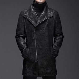 Männer Leder Faux Winter Echte Jacke Für Männer Männlichen Wildleder Gedruckt Große Revers Motorrad Lange Windjacke Mantel Jaqueta Masculina 230324