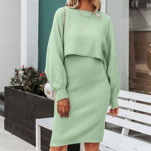 Two Piece Dress Autumn Winter knit two piece set for women matching sets long sleeves sweaters dress knitted suit korean outfit 230325