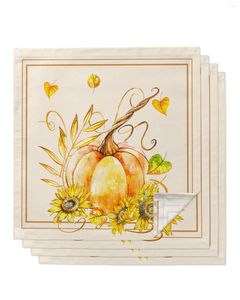 Table Napkin 4pcs Thanksgiving Pumpkin Sunflower Square 50cm Party Wedding Decoration Cloth Kitchen Dinner Serving Napkins