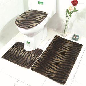 Halılar Tarzı 3 PCS Tuvalet Zemin Mat Seti Slip Flannel Banyo Halı Leopar Baskı Kapağı ve Halılar