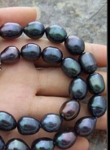 Chains Natural 10-11mm South Sea Peacock Black Baroque Rice Pearl Necklace 18''