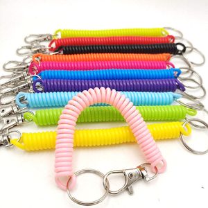 18cm Spiral Elastic Spring Rope Keychain Key Ring Metal Carabiner For Outdoor Anti-lost Phone Spring Key Cord Clasp Hook
