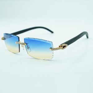 Mittelgroße, diamantene, coole Sonnenbrille 3524031 mit naturschwarzen Holzbeinen und 57-mm-geschliffenen Gläsern