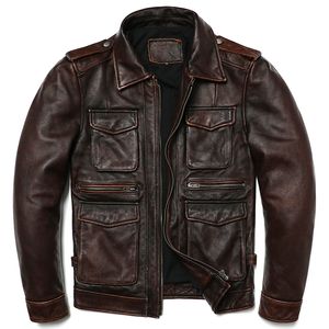 Men's Leather Faux M65 Brown Vintage Style Genuine Jacket Men Natural Cowhide Fashion Slim Coat Jackets Man 230324