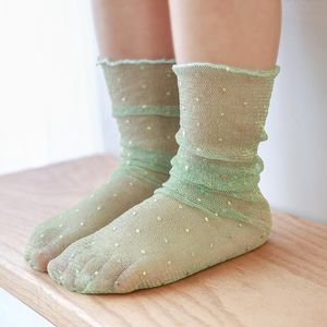 Footies Kids Nylon Knee High Socks With Rhinestones Barn Strumpor Toddler Baby Girls Summer Cute Mesh Tube Transparent Long Sock