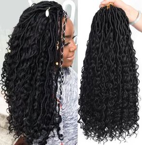 Naturalfarbene Ombre Gold Messy Goddess 18inch Faux Locs Bohemian Curly Synthetic Crochet Braids Haarverlängerungen für Afro Frauen9538443
