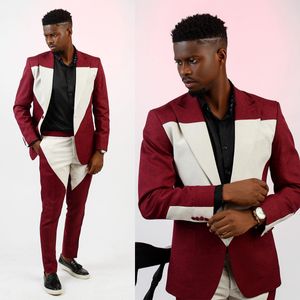 Novos homens de chegada Tuxedo Branco Red Business Men Suits Costume Homme Casamento noivo Slim Fit Chaquetas elegantes para hombres 2 peças conjuntos