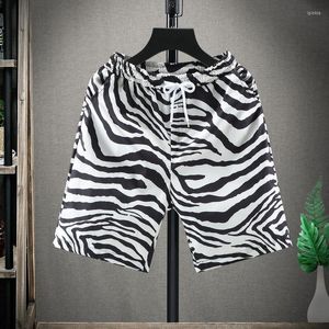 Erkek Şort 2023 Erkek Yaz Moda Zebra Çizgili Erkek Gevşek Plaj Erkekler Drawstring Sport Street Giyim P09