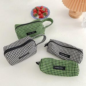 Bolsas de cosméticos Houndstooth Plaid Bag Organizer Women Women Small Bolsa Maquiagem de Viagem portátil Toalete de Viagem Caso de Beleza Coreano