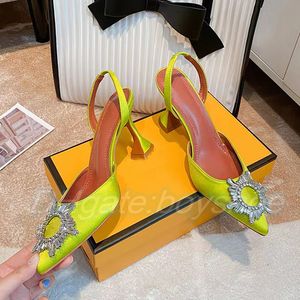 Designer Aminaa Dress Shoes Woman Sandals Man Diamond Sunflower High Heel Wedding Slipper Bowtie Pumps Crystal-Sunflower Heeled Slide Free Frakt