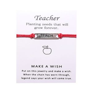 In Bulk Make A Wish Gift Card Bracelet Retro Alloy Teacher Blessing Hand Rope Bracelets Gift Jewelry Accessories