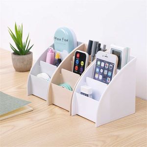 Storage Boxes Bins Plastic Desktop Organizer Makeup Office Storage Containers System TV Remote Control Holder Tea Table Tidy 3 Grid Wholesale Hot P230324