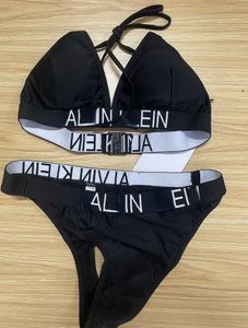 Bras Sets Brand Letters Embroidery Black Sexy Bikini Set T-back Underwear Swimwear Beach