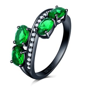 Luxury unique Emerald brilliant-Cut green diamond Wedding princess Ring Set For Women girl Engagement Band 18K black gold filled Eternity Jewelry Zirconia size 6 7 8 9