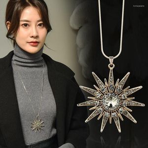 Anhänger Halsketten Sonne Blume Kristall Anhänger Mode Metall Pullover Kette Halskette Lange Collier Femme Schmuck Frauen Zubehör