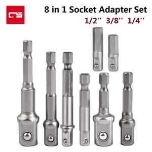 Drill Socket Adapter 1/4'' Hex Shank Extension for Impact Driver 1/2'' 3/8'' Square Head Bit Set Hand Tools