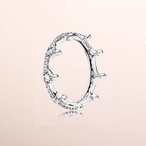 Funkelnder Kronen-Stapelring für Pandora, 925er Sterlingsilber, Hochzeit, Designer-Schmuck für Frauen, Freundin, Geschenk, CZ-Diamantringe mit Original-Einzelhandelsbox